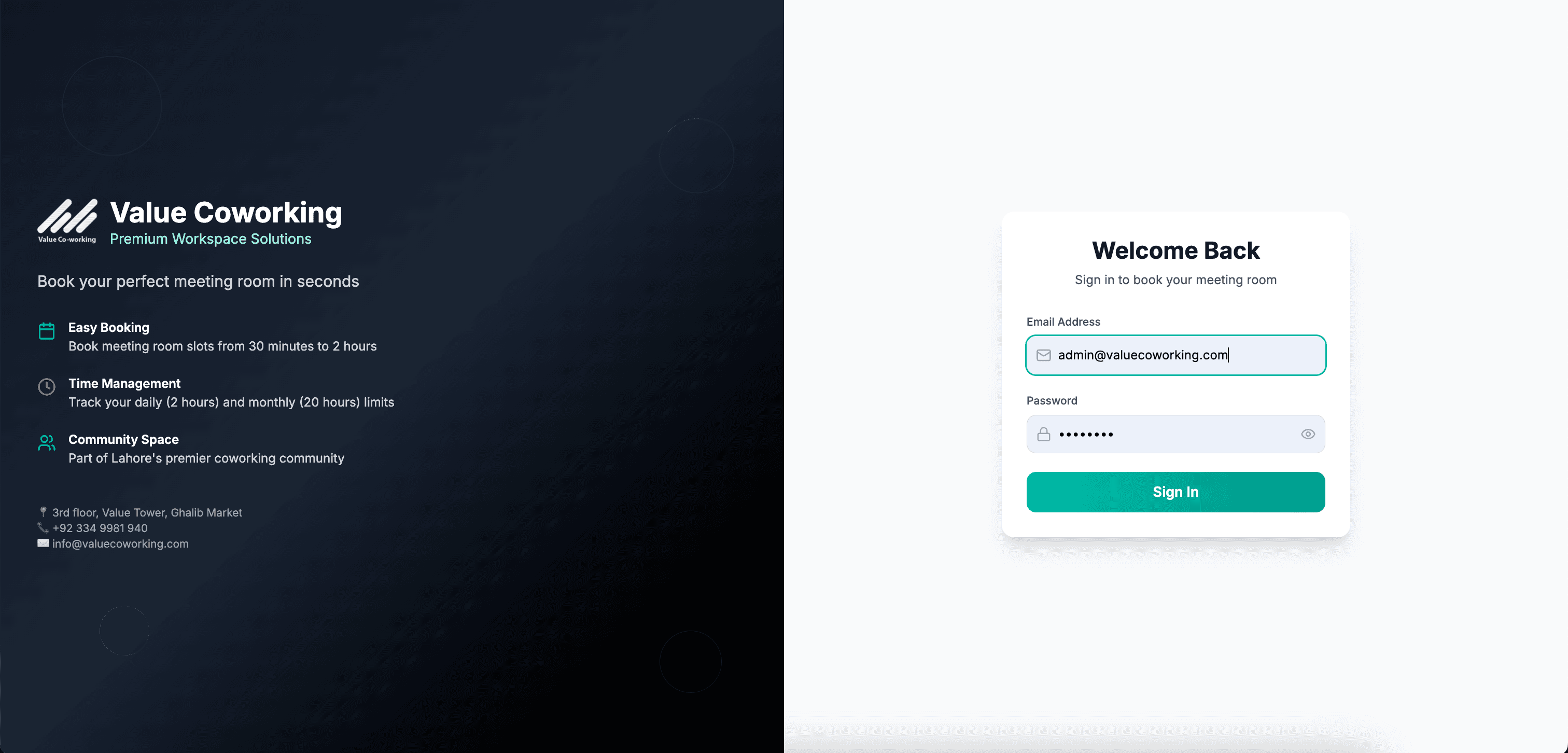 Value Coworking - Meeting Room Booking System - Project thumbnail