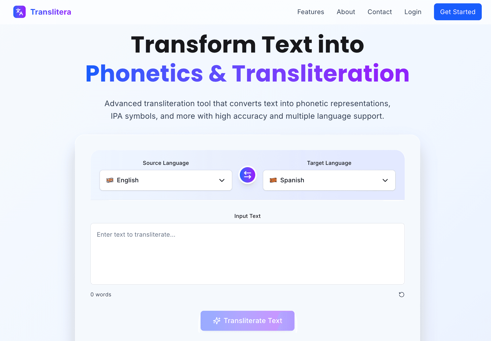 Translitera - Text Transliteration & Phonetics SaaS - Project thumbnail