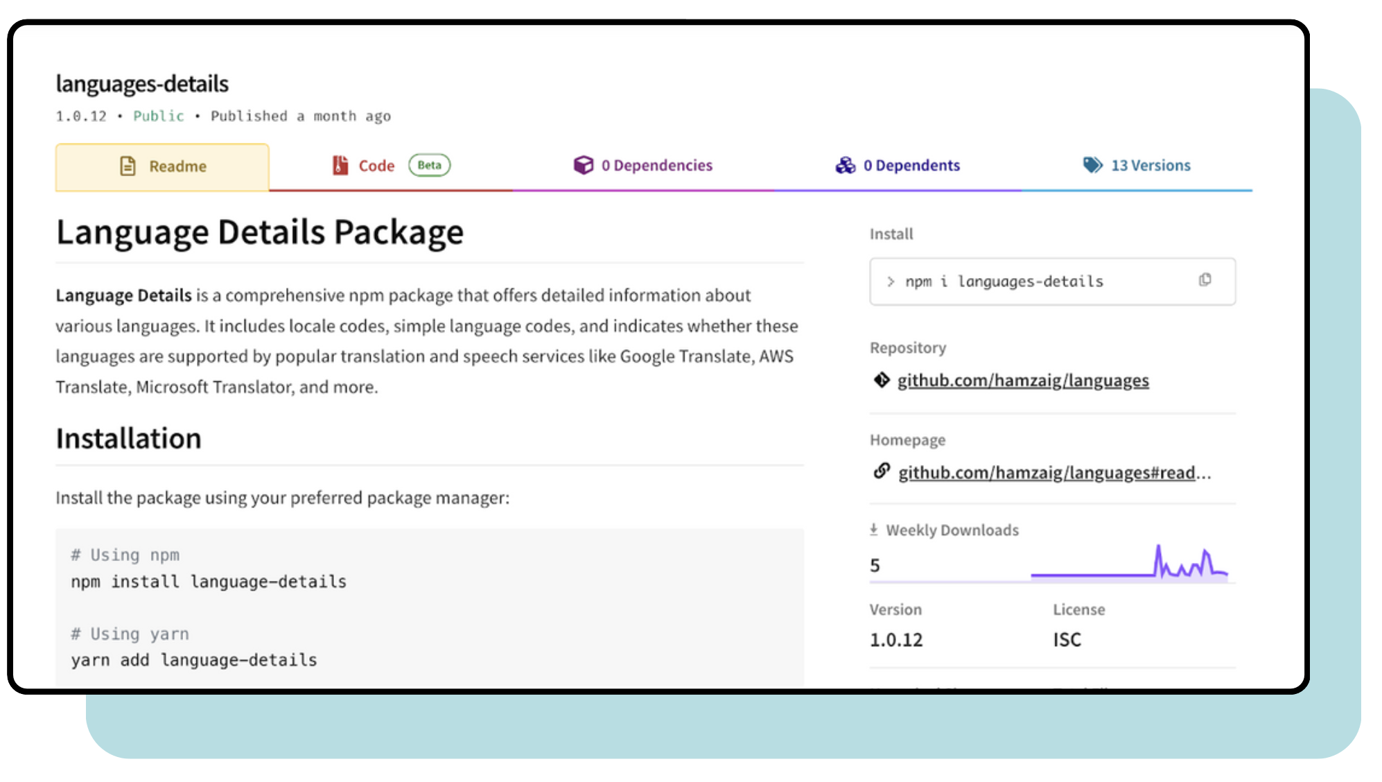 Languages-Details NPM Package: Simplified Language Metadata - Project thumbnail