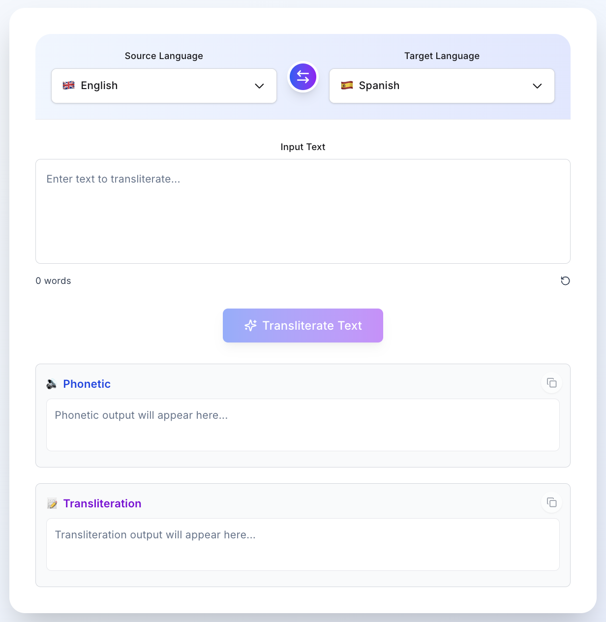 Translitera - Text Transliteration & Phonetics SaaS - Screenshot 2